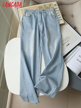 Tangada 2022 Moda das Mulheres de Alta Qualidade calças Jeans Calças Longas Calças de Cintura Alta Bolsos Botões Feminino Calças 6D41