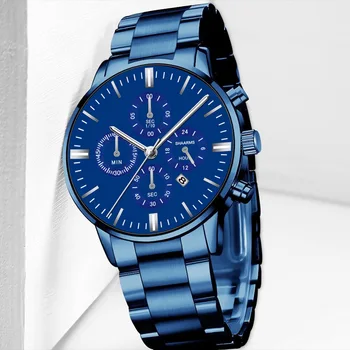 Os homens de Preto de Negócios, Relógio Azul de Aço Pulseira de Relógio de Pulso de Quartzo Analógico Casual de Negócios Relógio masculino Relógio Digital relógio masculino