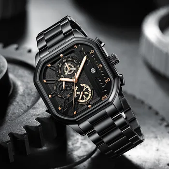 Reloj Hombre Negócios de Luxo da Marca Quadrado Calendário Relógio à prova d'água para os Homens de Esportes Militares Luminoso de Quartzo Relógios de homens de reloj