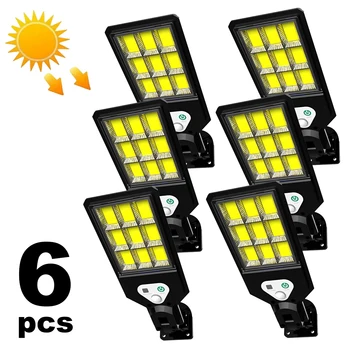 1~6PCs Luzes de Rua Solares do Sensor de Movimento a Lâmpada Solar Exterior Impermeável de Iluminação de Segurança Com 3 modos para o Jardim do Pátio Caminho Quintal