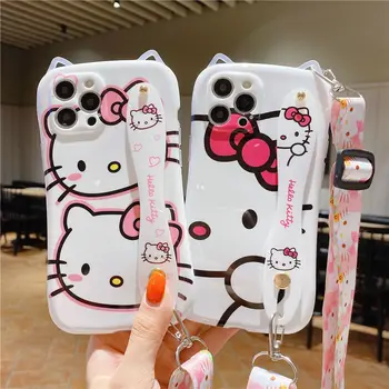 Bonito Hello Kitty Cat Telefone de Luxo de Caso Para o iPhone 13 12 11 Pro Max Mini XR XS MAX X 8 7 Plus Tampa Traseira