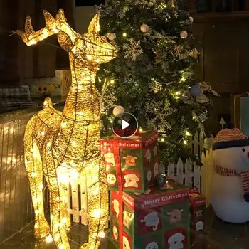 Natal Luz de Diodo emissor de Luz 3D de Arte Cervos Elk Decoração de Natal Enfeite Brilhante Glitter Rena de Natal de Fadas Animal Decoração de Casa