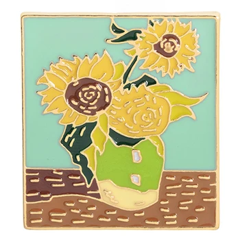 Criativo broche moda dos desenhos animados de Van Gogh girassol pin retro, high street selvagem emblema acessórios saco
