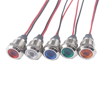 12mm LED de Metal, luz de Indicador da lâmpada impermeável do Sinal com fio vermelho amarelo azul verde branco 3V 5V 6V 12V 24V 220V 110V