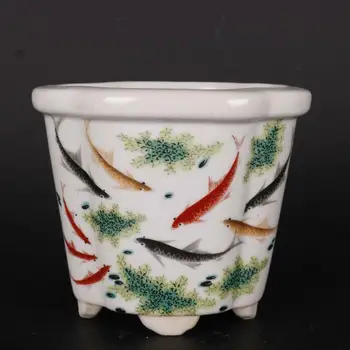 O Estilo Chinês De Famille Rose Porcelana Peixe & LeZaiQiZhong Design Vaso Pequeno Pote