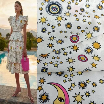 Alta Qualidade de Crepe De Chine Tecido Personalizado Sol e da Lua para Impressão Digital de Tecidos feitos à mão DIY de Costura Vestido de Camisa de Moda Pano de Metro