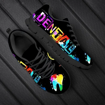 Casual sapatos para as mulheres 2021 Homens Lace Flats Tênis Bonito dos desenhos animados Galaxy Dental/Dente/Dentista Impressão 3D Mulheres Jogging Sapatos