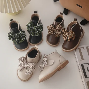 Inverno, Outono Meninas Botas Curtas Pequena Princesa Retrô Chaminé Botas Bebê Bonito Bow tie-Design de Sapatos de Algodão